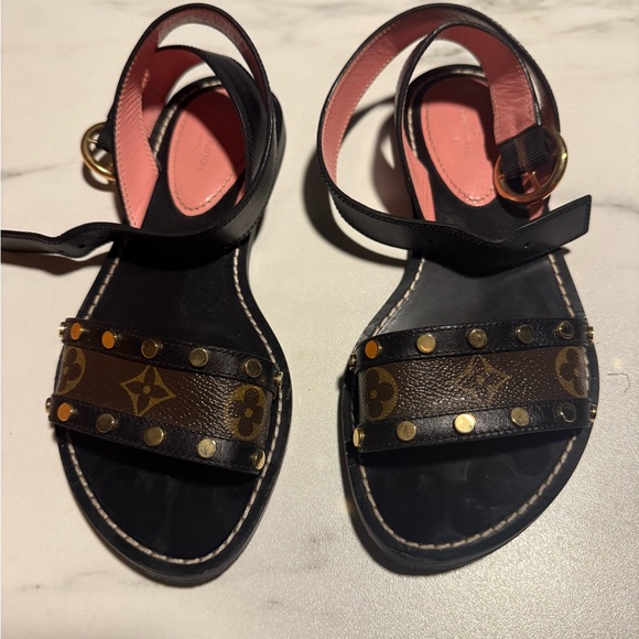 Louis Vuitton Black and Brown Studded Sandals - Picture 4 of 4